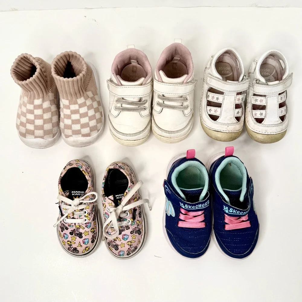 5 Pairs of Toddler Shoes. Size 5. Vans, Stride Rite, Skechers